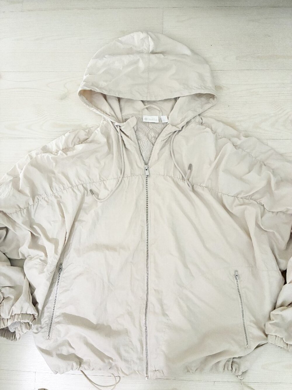 Zella Women's XL Beige Lightweight FullZip Hooded Windbreaker Jacket Mesh Lined